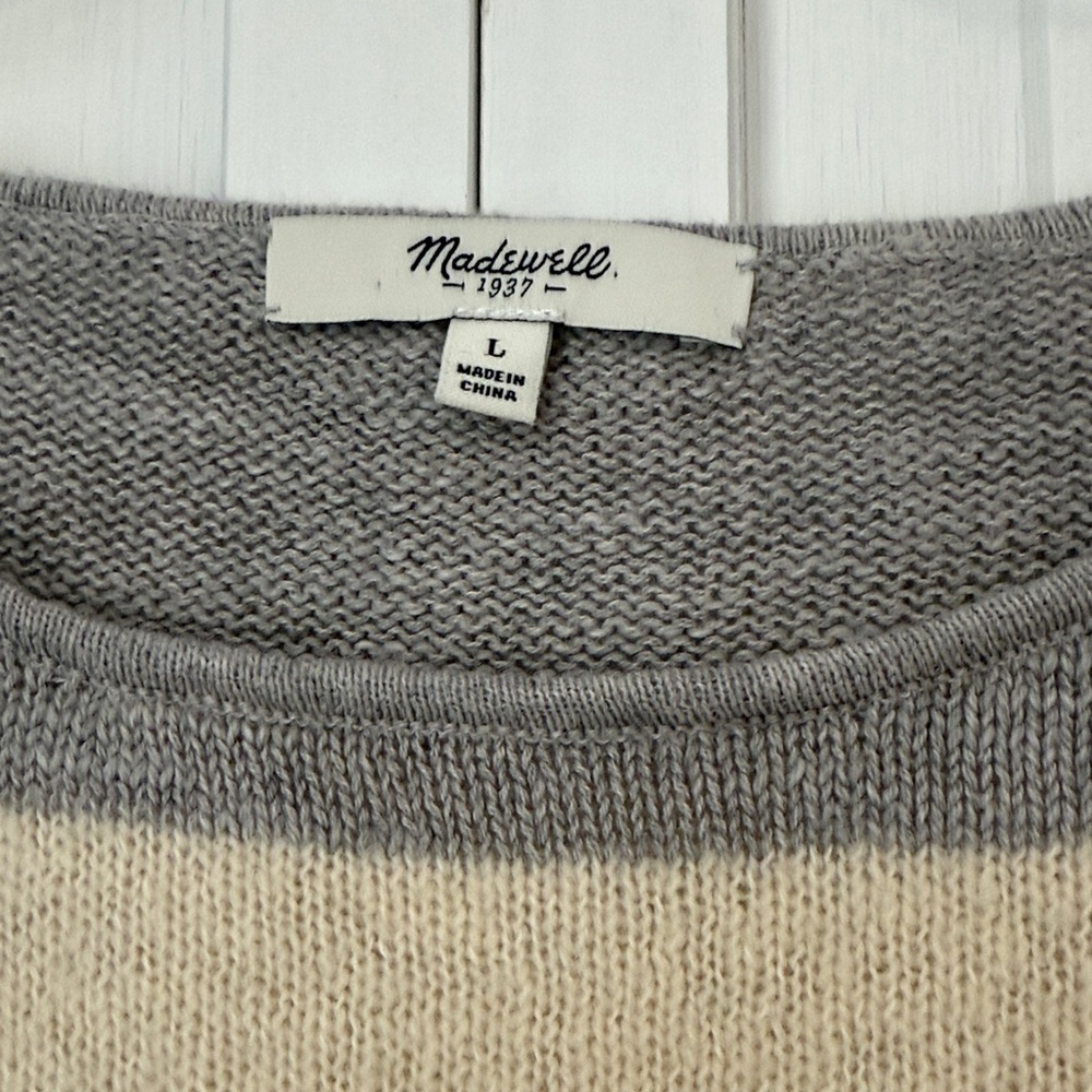 Madewell Wide Striped Crewneck Sweater in Gray & Cream Sz L - Picture 2 of 7